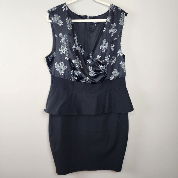Torrid peplum dress sz 18 plus size women black faux wrap satin top no belt - Picture 1 of 13